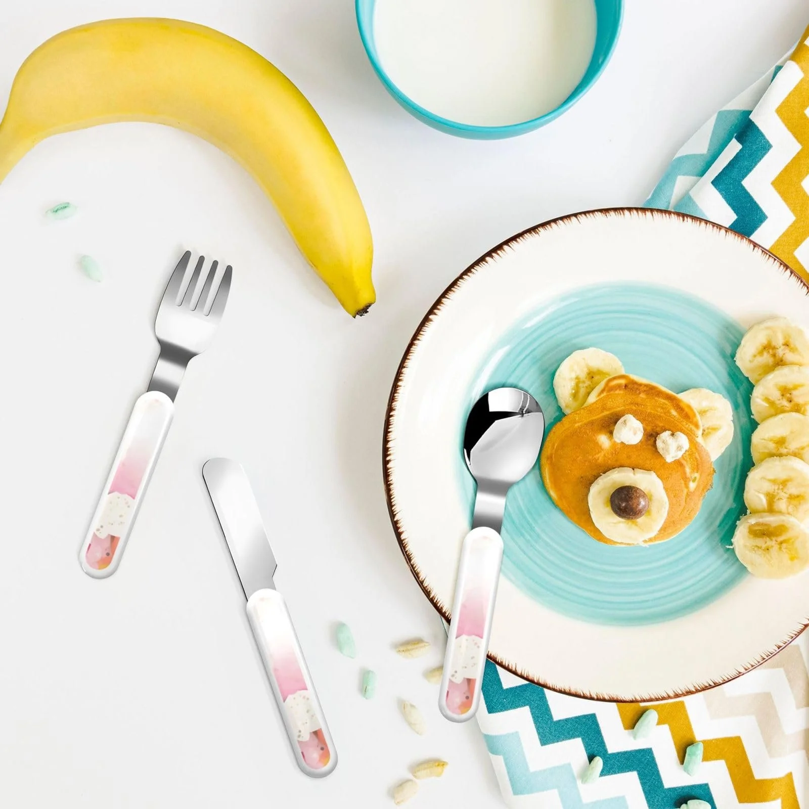 Дитячий набір столових приборів з трьох предметів Color Fragment Paper Printed багаторазового використання, фото №6 Дитячий набір столових приборів з трьох предметів Color Fragment Paper Printed багаторазового використання, фото №6