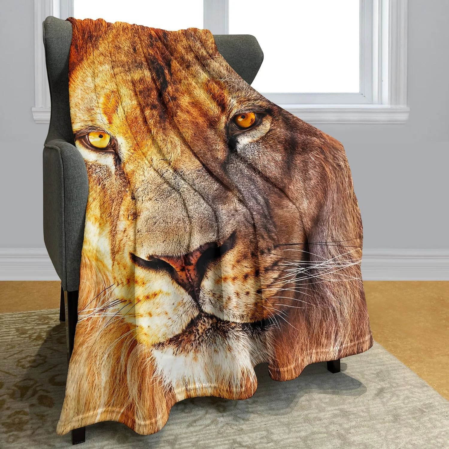 Покривало YISUMEI Фланелева М'яка Флісова Покривало Ліжко 150 x 200 см Лев, фото №2