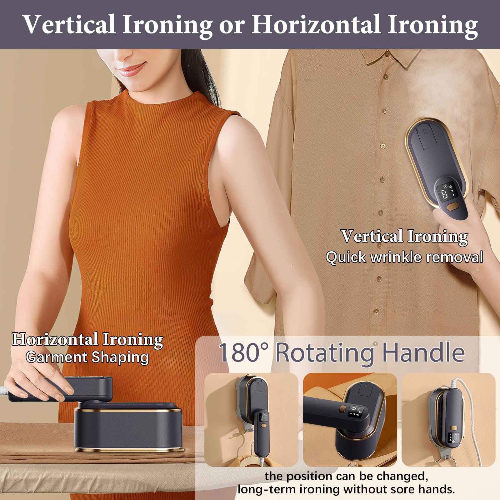 Вертикальний відпарювач 2000 Вт 180° ручка, що обертається Сірий, фото №5