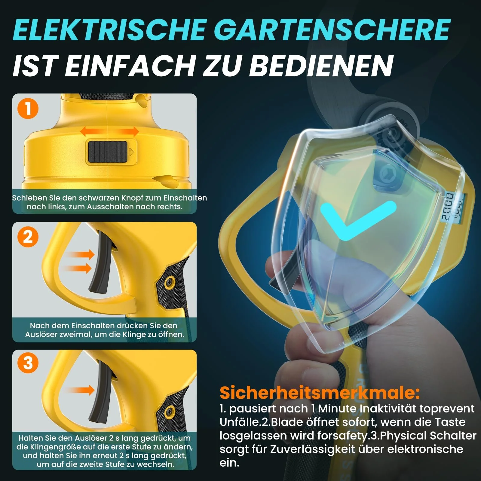 Акумуляторний секатор 50 мм Professional Electric з РК-дисплеєм та 2 x 21 V 2000 mAh акумуляторами, фото №6