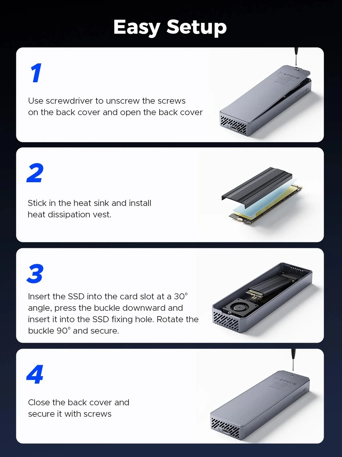 Внешний карман ORICO CNM2-U4 40Gbps M.2 NVMe SSD to USB4, Thunderbolt 4 Grey, фото №9 Внешний карман ORICO CNM2-U4 40Gbps M.2 NVMe SSD to USB4, Thunderbolt 4 Grey, фото №9