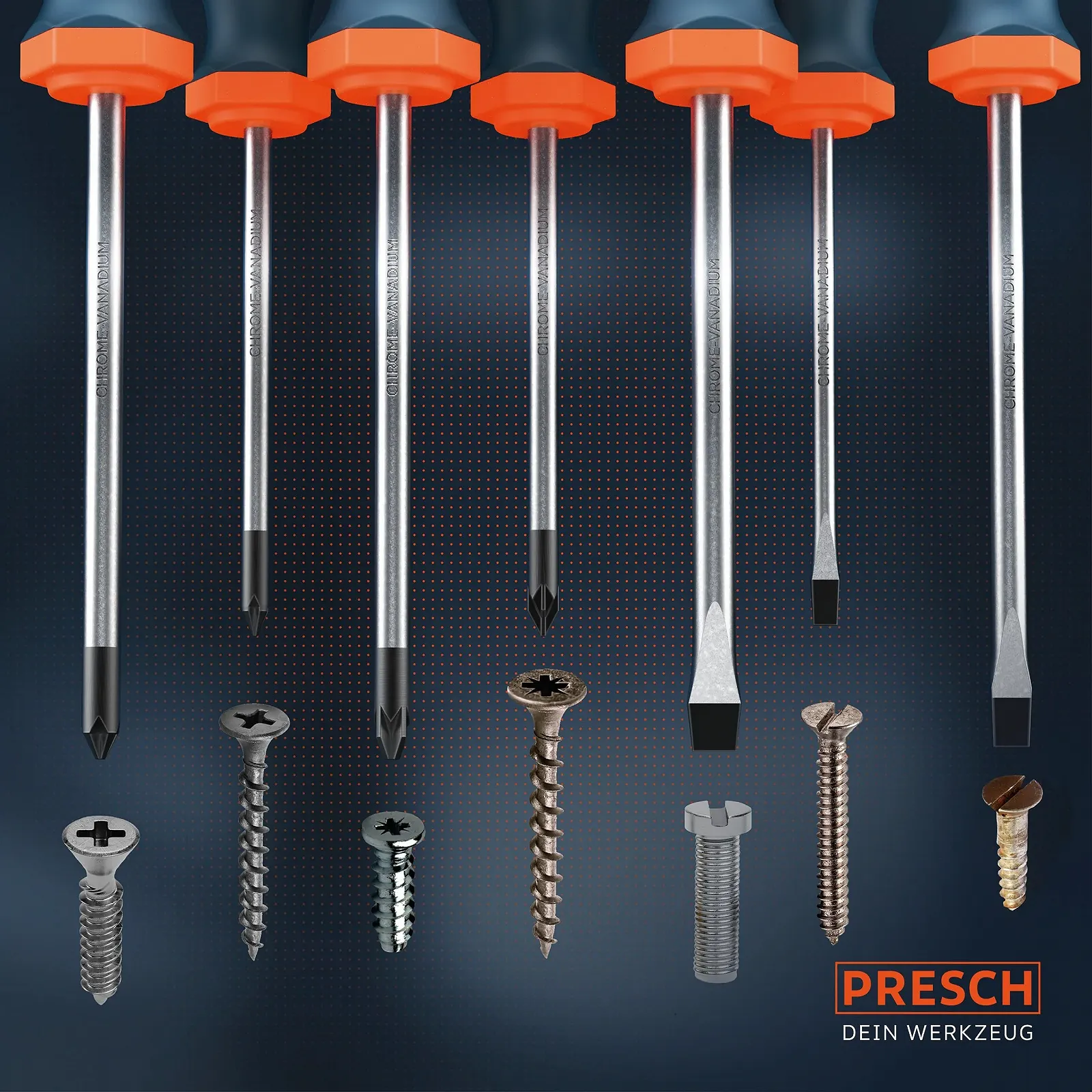 Набір викруток Presch 7 предметів магнітні шліцьові та хрестові Професійні, фото №5