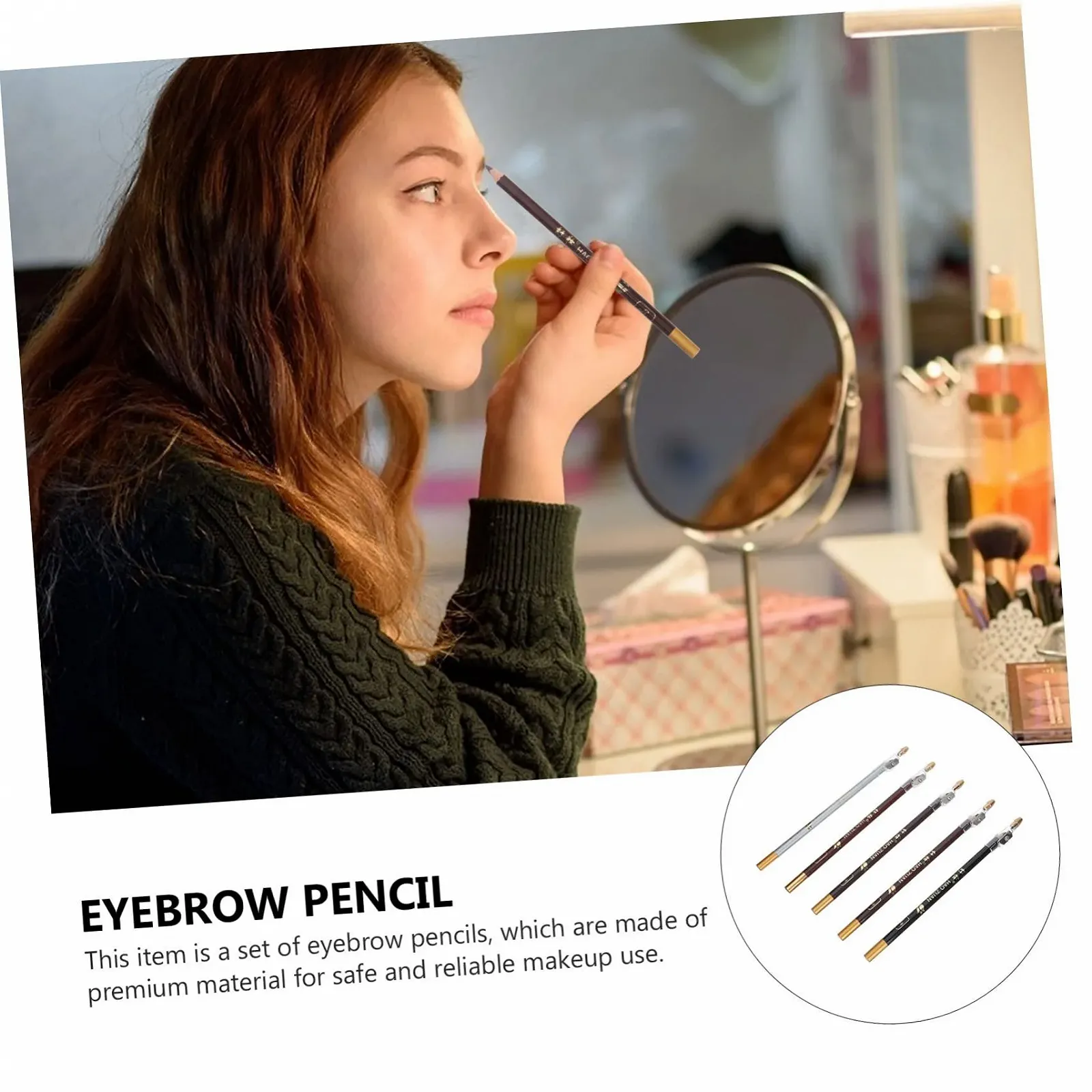 Карандаш для глаз minkissy, 5 шт, точилка, коричневый, фото №3