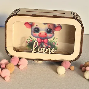 Скарбничка дерев'яна персоналізована з ім'ям Корова synthetic.ua - Фото 1