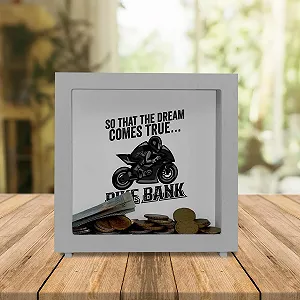 Скарбничка-рамка Bike Bank дерев'яна з написом та мотоциклом synthetic.ua - Фото 1