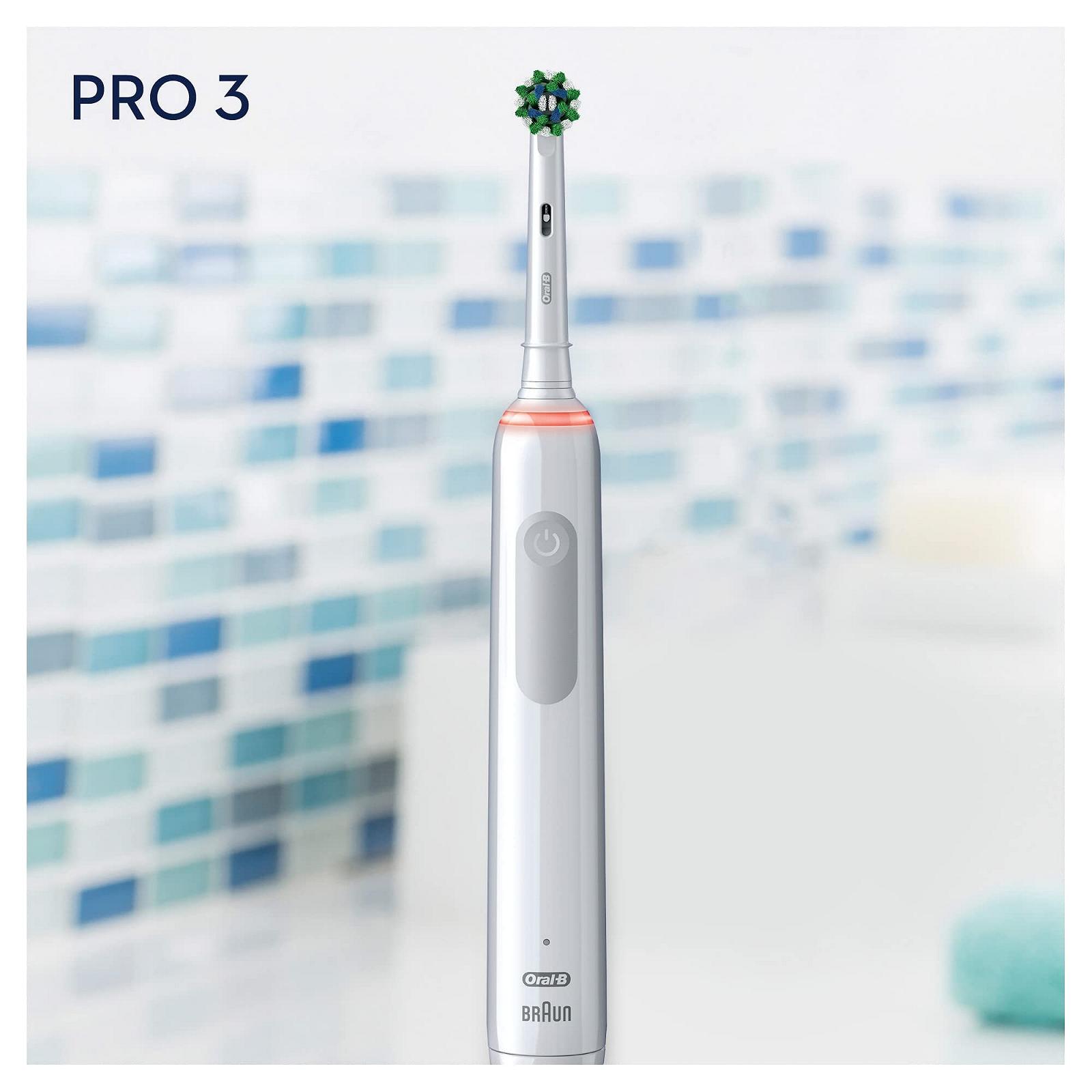 Електрична зубна щітка Oral-B Professional Pack PRO 3 3000 з технологією Brown + 4 змінні насадки CrossAction, біла, фото №2