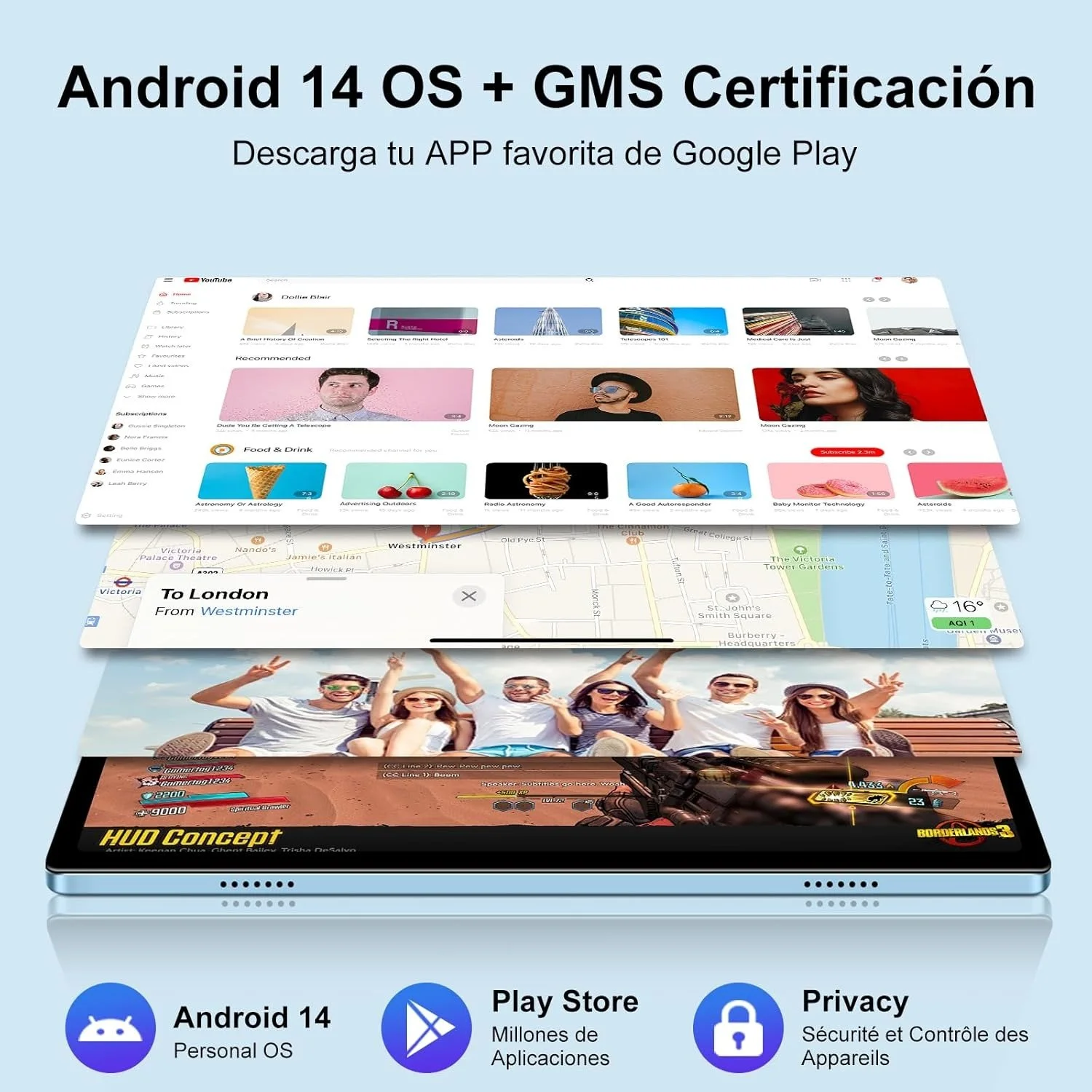 Планшет Ziovo Z118 10.1" (6+16)/128 ГБ 8-ядер 8000 мА·ч Android 14 Чорно-блакитний, фото №3