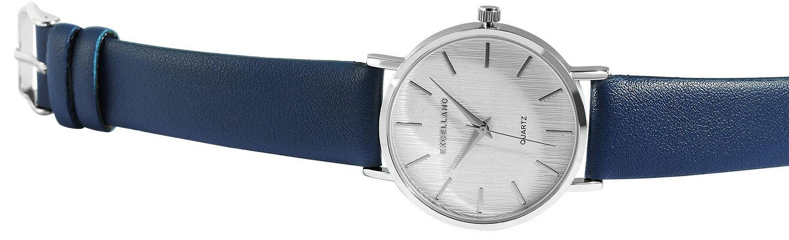 Часы Excellanc Женские с ремешком из искусственной кожи, синий/серебристый, фото №5