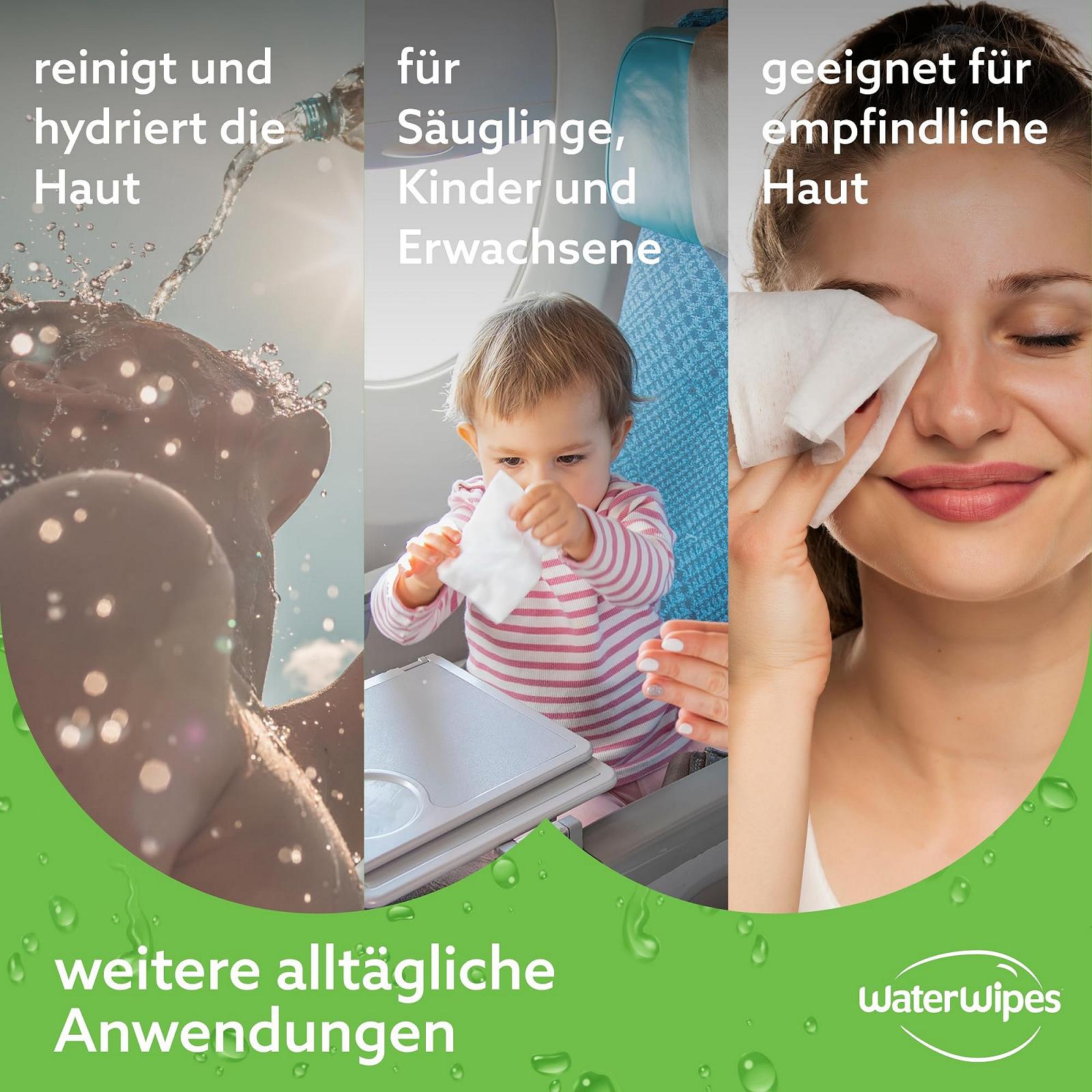Влажные Салфетки WaterWipes Увлажняющие, 360 штук (6 упаковок), с 99% Воды и Экстрактом Алоэ Вера, для Лица и Тела, фото №6