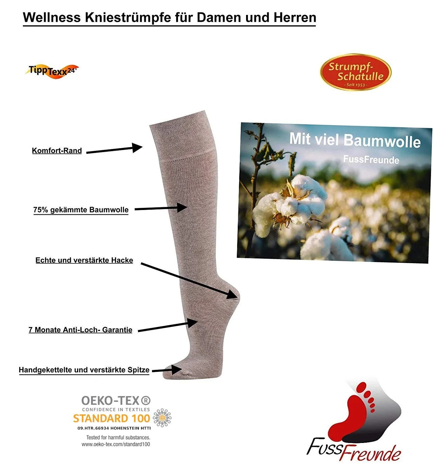 Шкарпетки до коліна TippTexx Unisex, Oeko-Tex 100, 6 кольорів, фото №3 Шкарпетки до коліна TippTexx Unisex, Oeko-Tex 100, 6 кольорів, фото №3