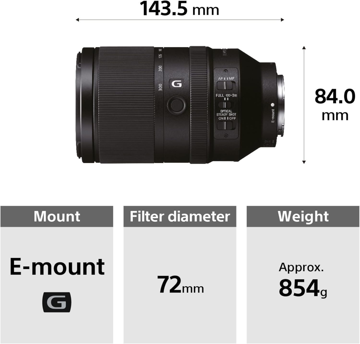 Об’єктив Sony FE / 70-300 mm / f/4.5-5.6 G OSS / Sony E / Чорний (SEL70300G.SYX), фото №3