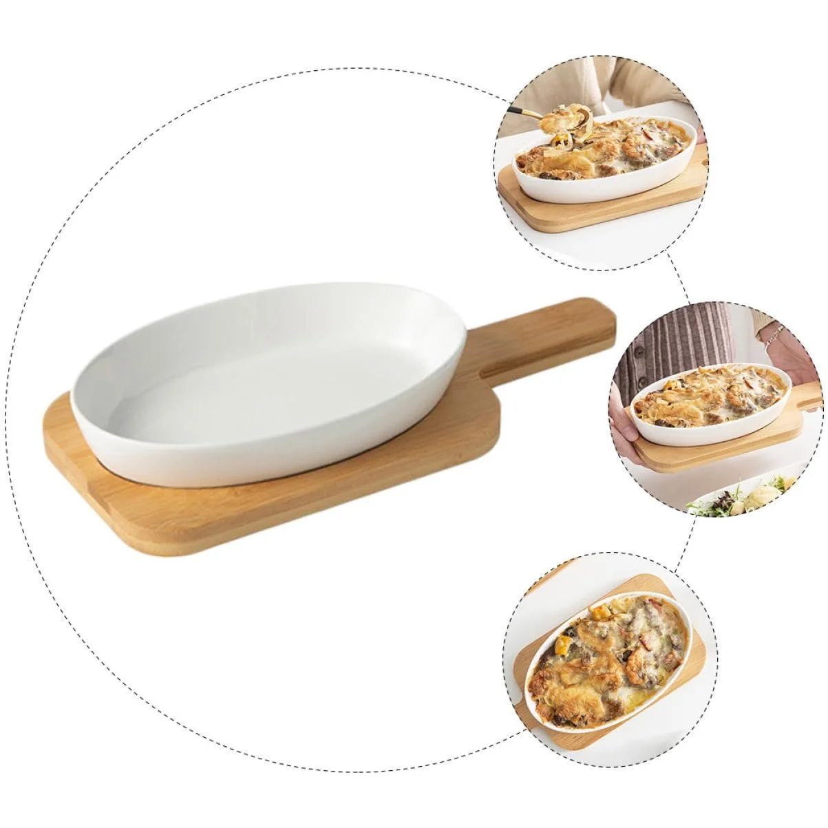 Форма для запекания INOOMP Oval керамическая с деревянной подставкой антипригарная, фото №6