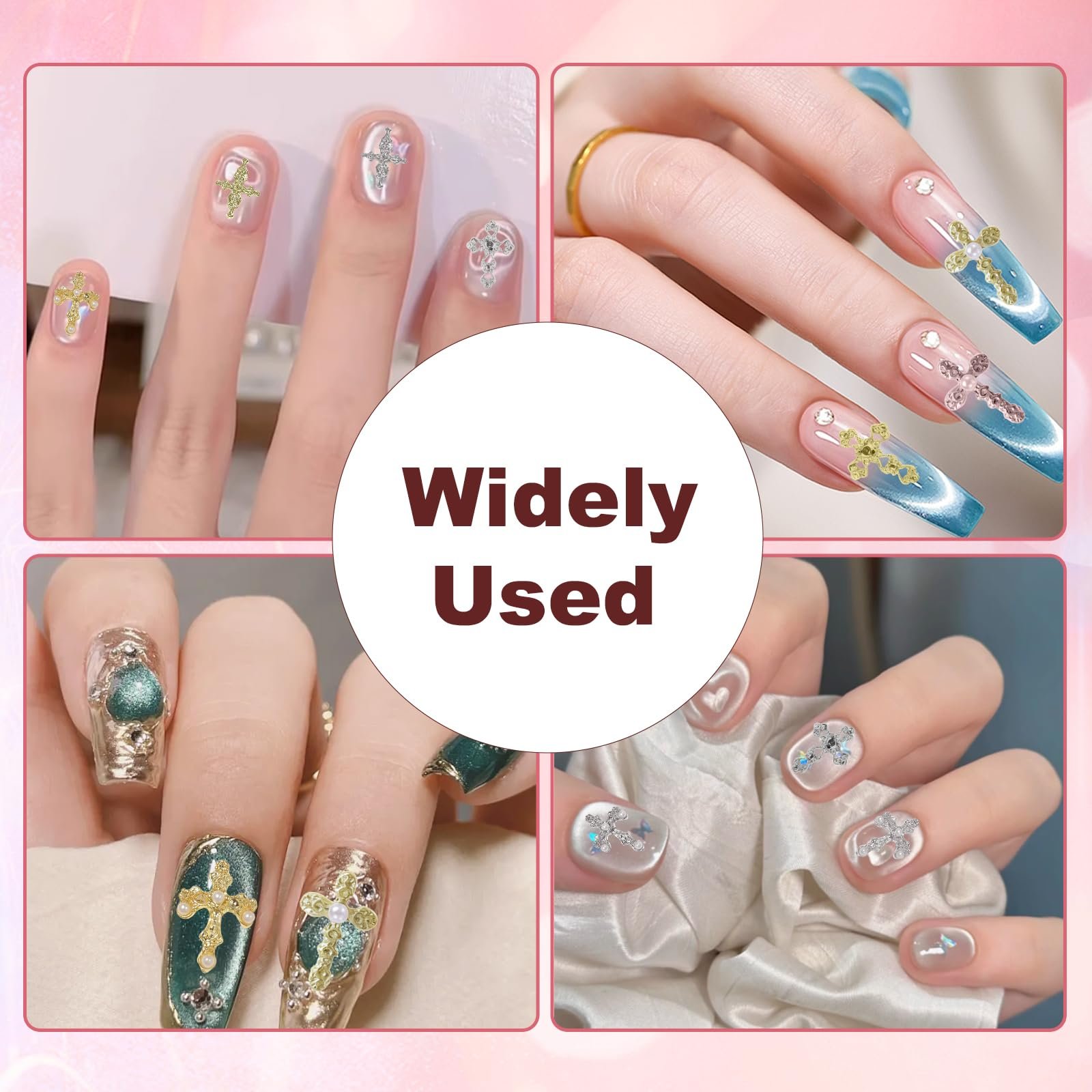 3D Подвески для ногтей Крестики 120 шт., 12 отделений, металлические украшения для ногтей золото серебро черный, DIY аксессуары для профессионального маникюра для гель-лака, фото №7