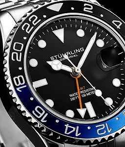 Часы Stuhrling Original Мужские с GMT механизмом и юбилейным браслетом из нержавеющей стали Кварцевые Двойное время Быстрая установка даты с завинчивающейся заводной головкой synthetic.ua - Фото 1