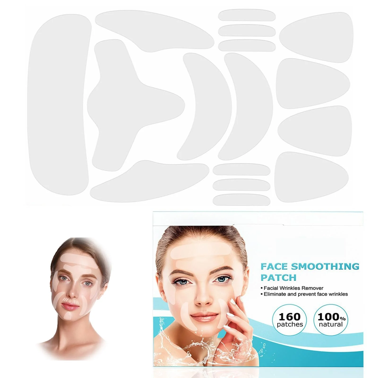 Смужки для видалення зморшок на обличчі Multifunctional, 160 шт., прозорі, фото №1