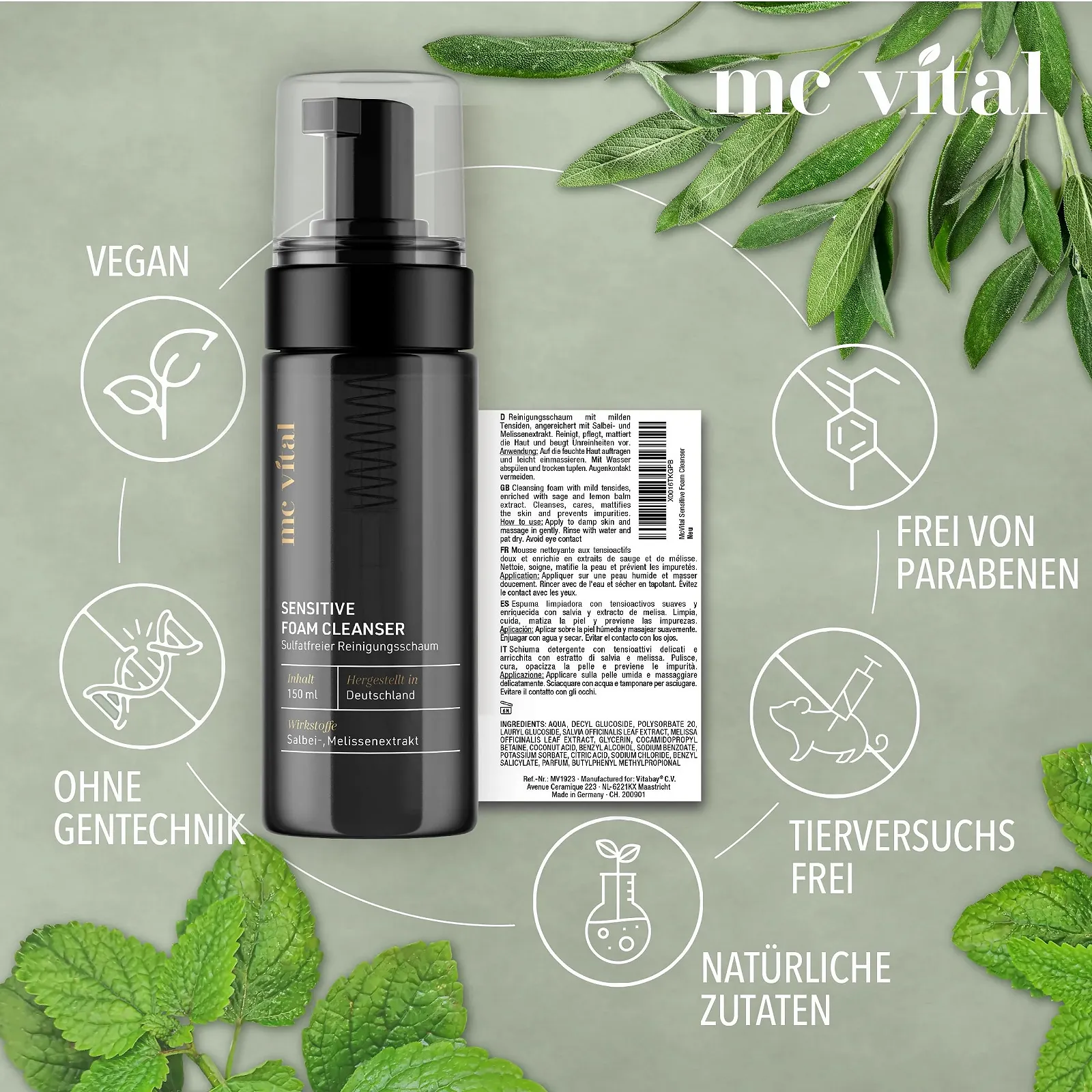 Пінка для вмивання для чутливої шкіри обличчя 150 мл з екстрактом шавлії та меліси, фото №7 Пінка для вмивання для чутливої шкіри обличчя 150 мл з екстрактом шавлії та меліси, фото №7