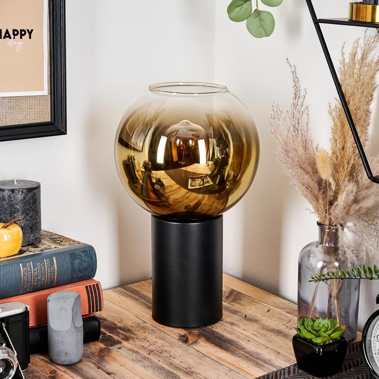 Настільна лампа HOFSTEIN Koyoto Метал/Скло E27 20 см Black/Gold/Clear, фото №2