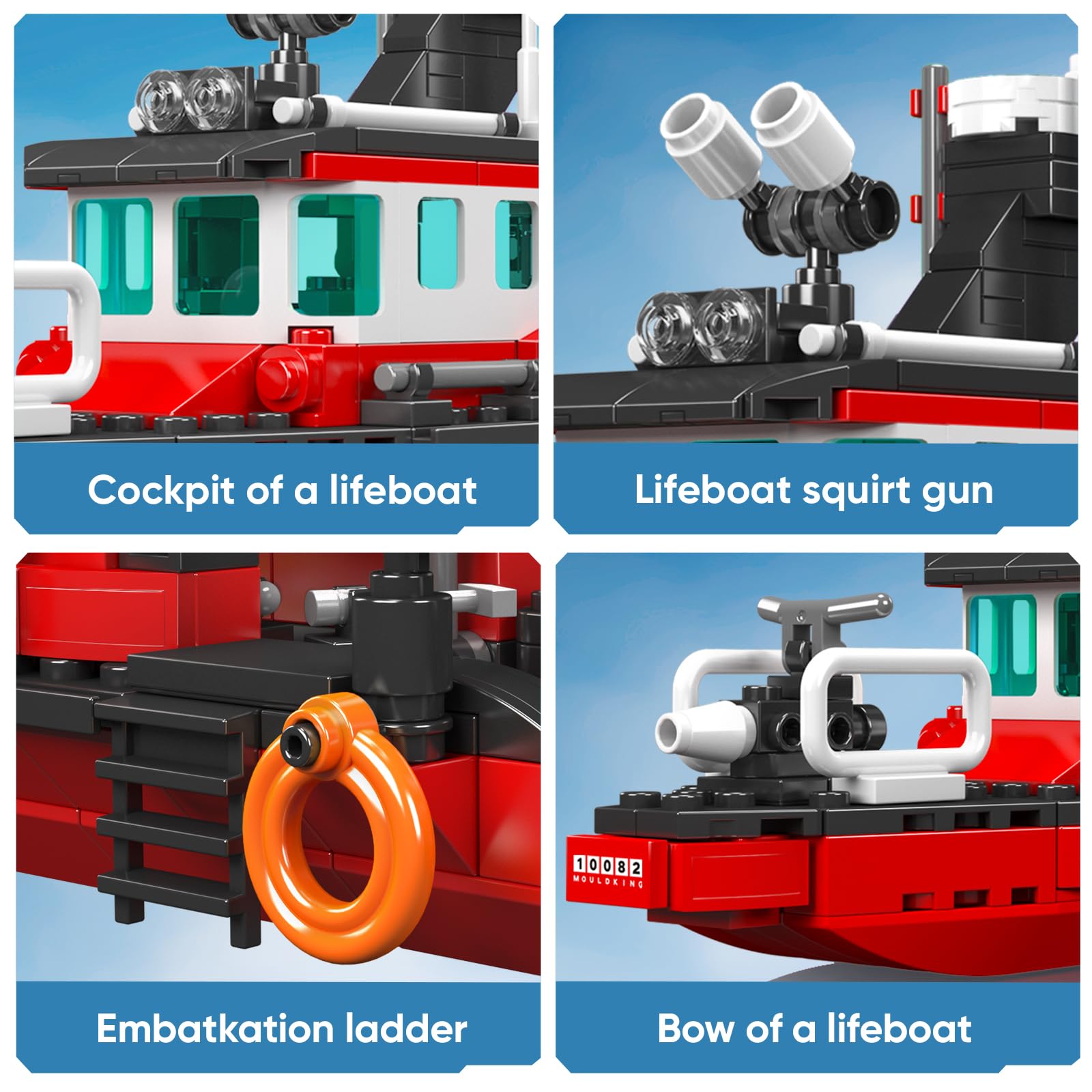 Набор Mould King Creative Fire Boat Model 10082 для строительства пожарного катера для мальчиков и девочек от 8 лет (315+ деталей), фото №3