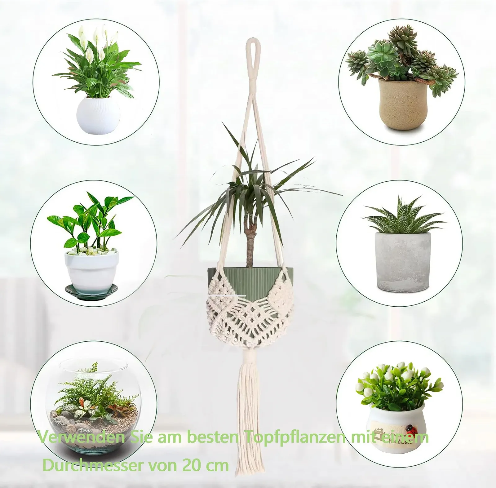 Підвіс для квітів макраме 89 см 2 шт бежевий/кавовий, фото №5 Підвіс для квітів макраме 89 см 2 шт бежевий/кавовий, фото №5