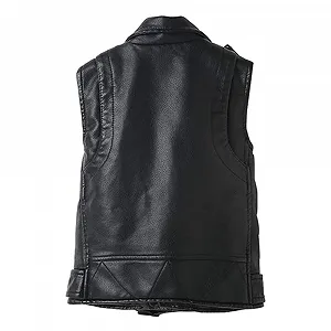 Дитяча байкерська куртка без рукавів зі штучної шкіри з асиметричною блискавкою synthetic.ua - Фото 1