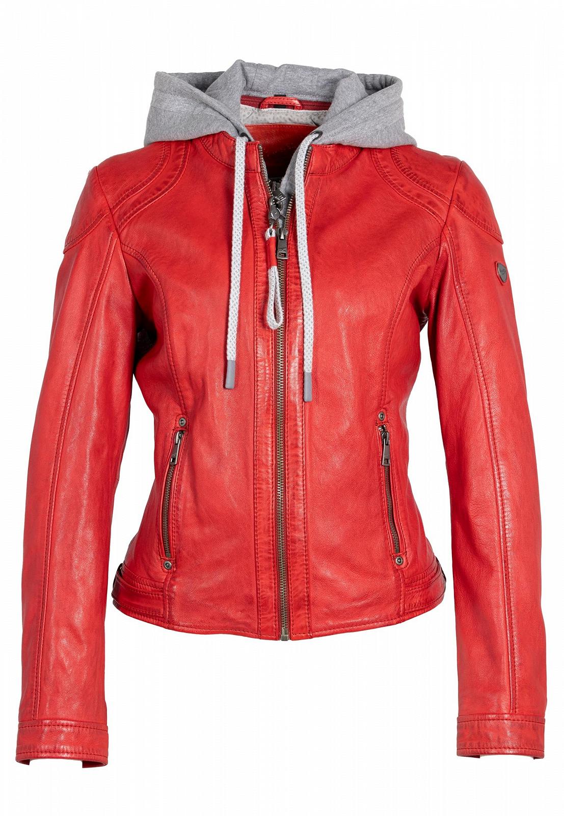 Куртка Жіноча Mauritius зі шкіри ягняти наппа з капюшоном Червона, фото №1