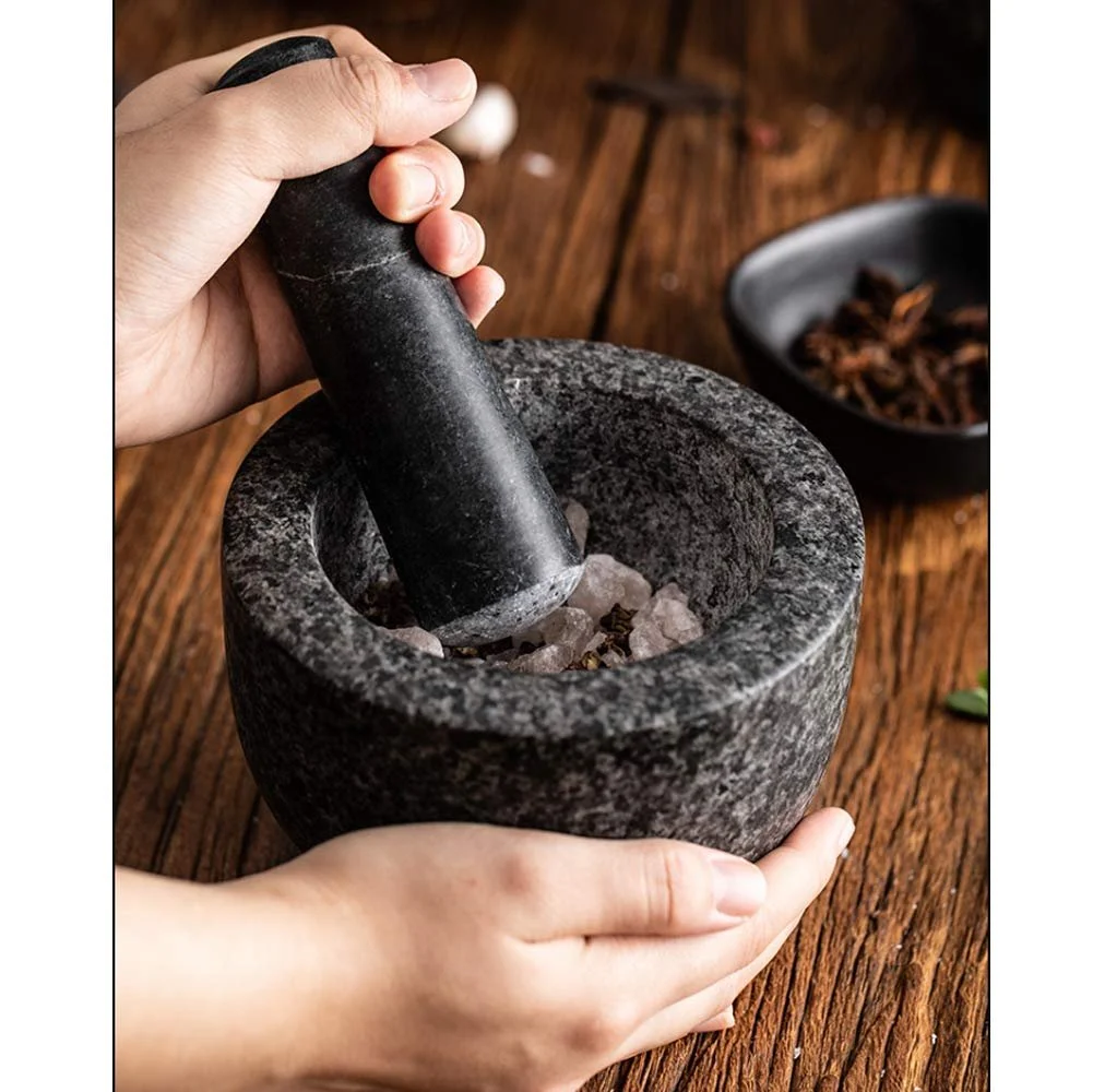 Ступка с пестиком Гранитный набор для измельчения, растирания и дробления, идеально подходит для сальсы, песто, гуакамоле, черный, фото №4