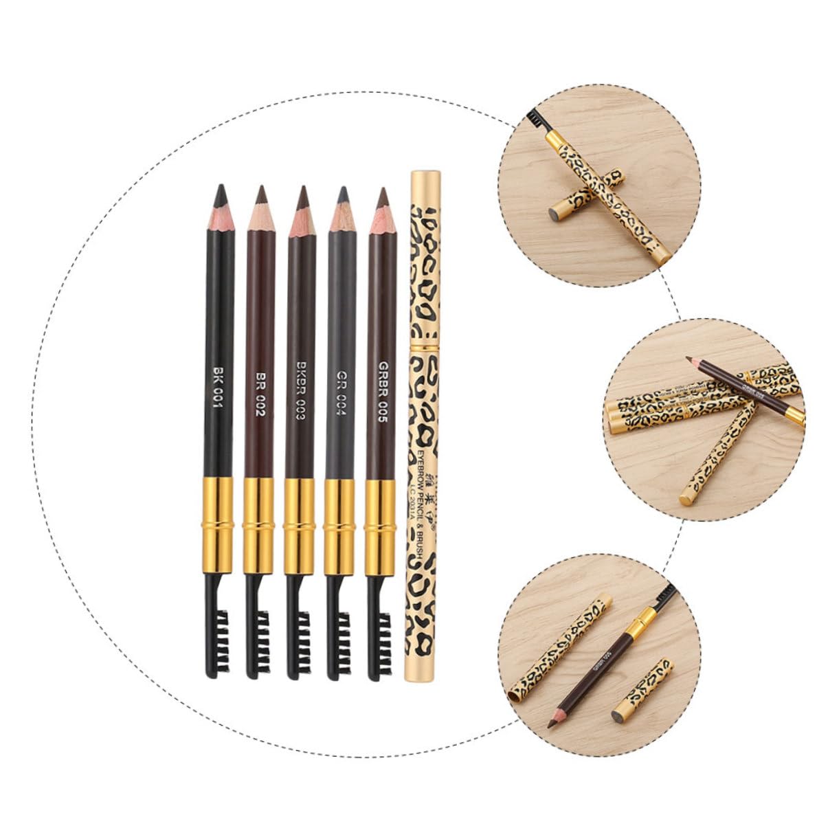 Карандаш для бровей minkissy 5 Double-Sided Eyebrow Pencil с щеткой 2 в 1 pen pen, фото №2