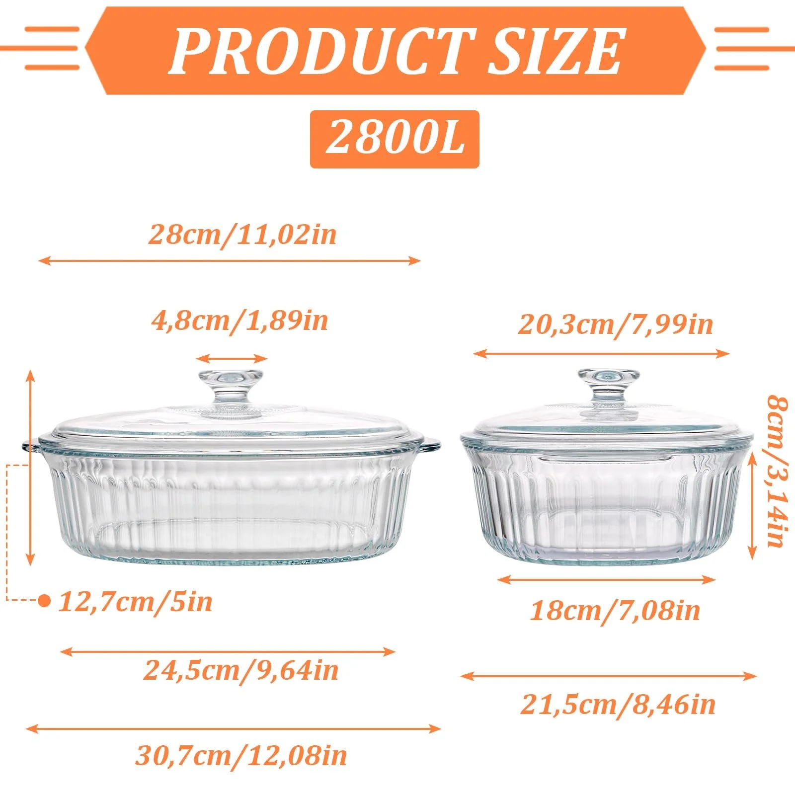 Форма для запекания с крышкой 2,8 л стеклянная 31 x 21,5 x 13 см, фото №2