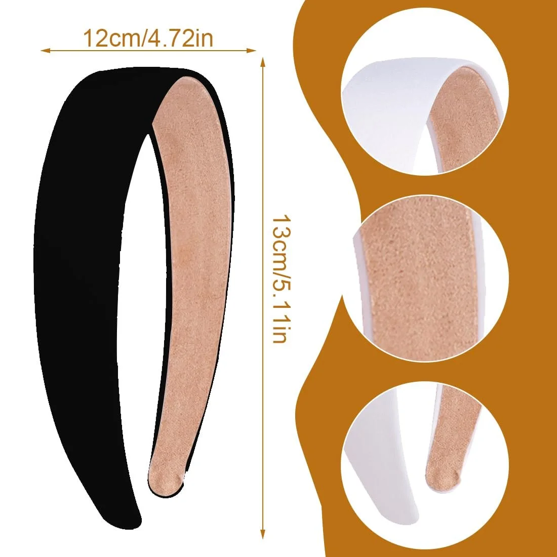 Обруч Атласний Однотонний 3 см Чорний, Білий, фото №2 Обруч Атласний Однотонний 3 см Чорний, Білий, фото №2