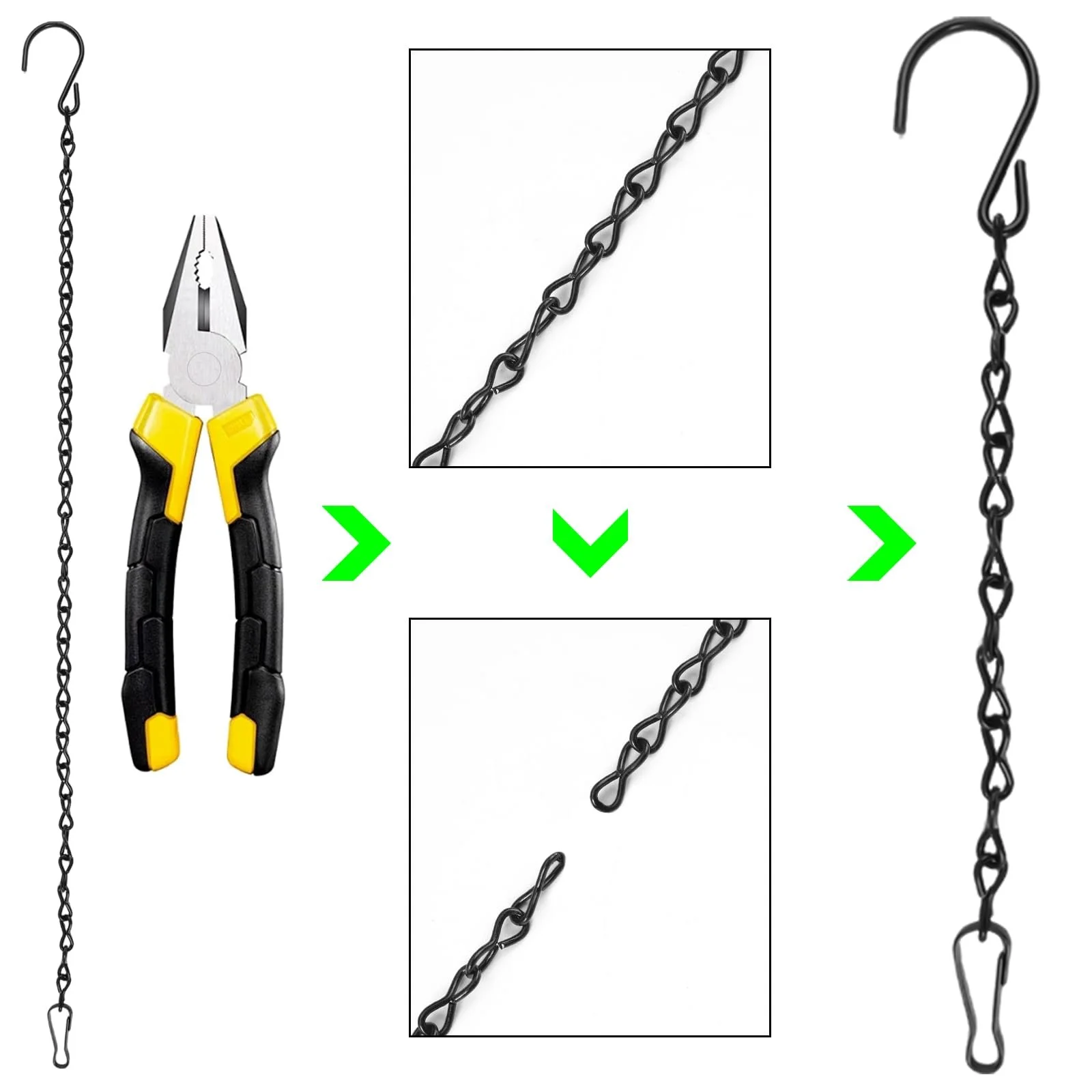 Ланцюги для підвішування DGN набір з 4 шт. металеві чорні 50 см, фото №5