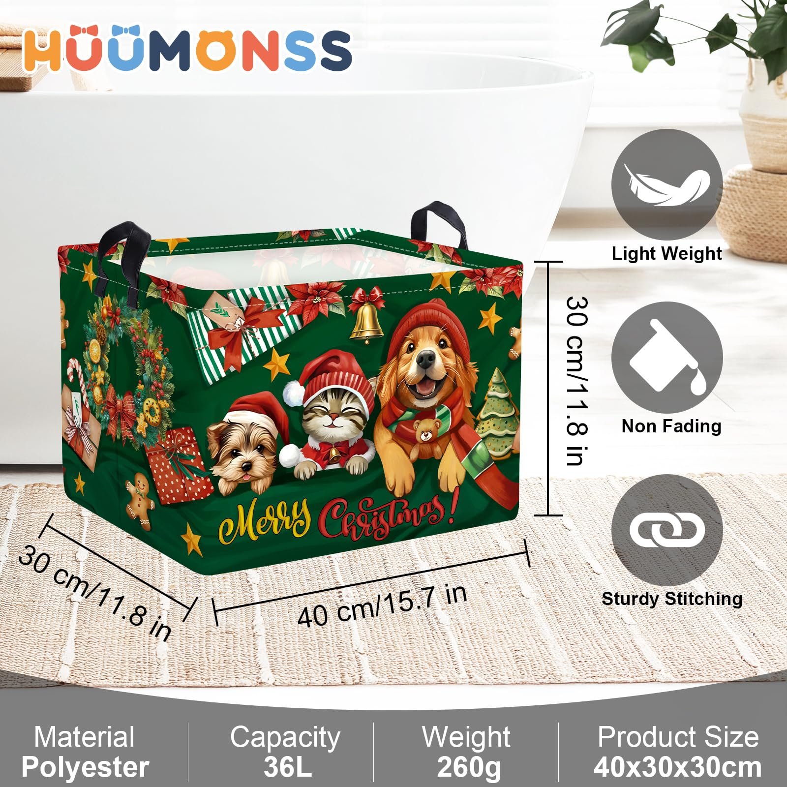 Корзина для игрушек HUUMONSS Рождественская для мальчиков девочек Водонепроницаемая, 36 л, фото №6