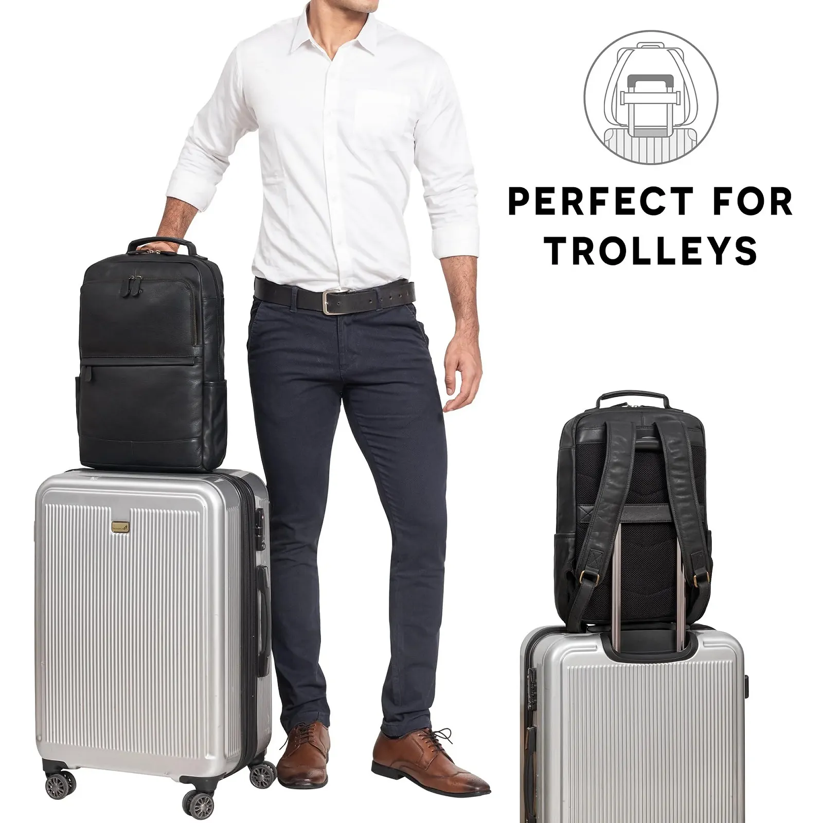 Рюкзак для ноутбука STILORD Barney Slim 15.6 дюймов кожаный спортивный XL Черный, фото №8