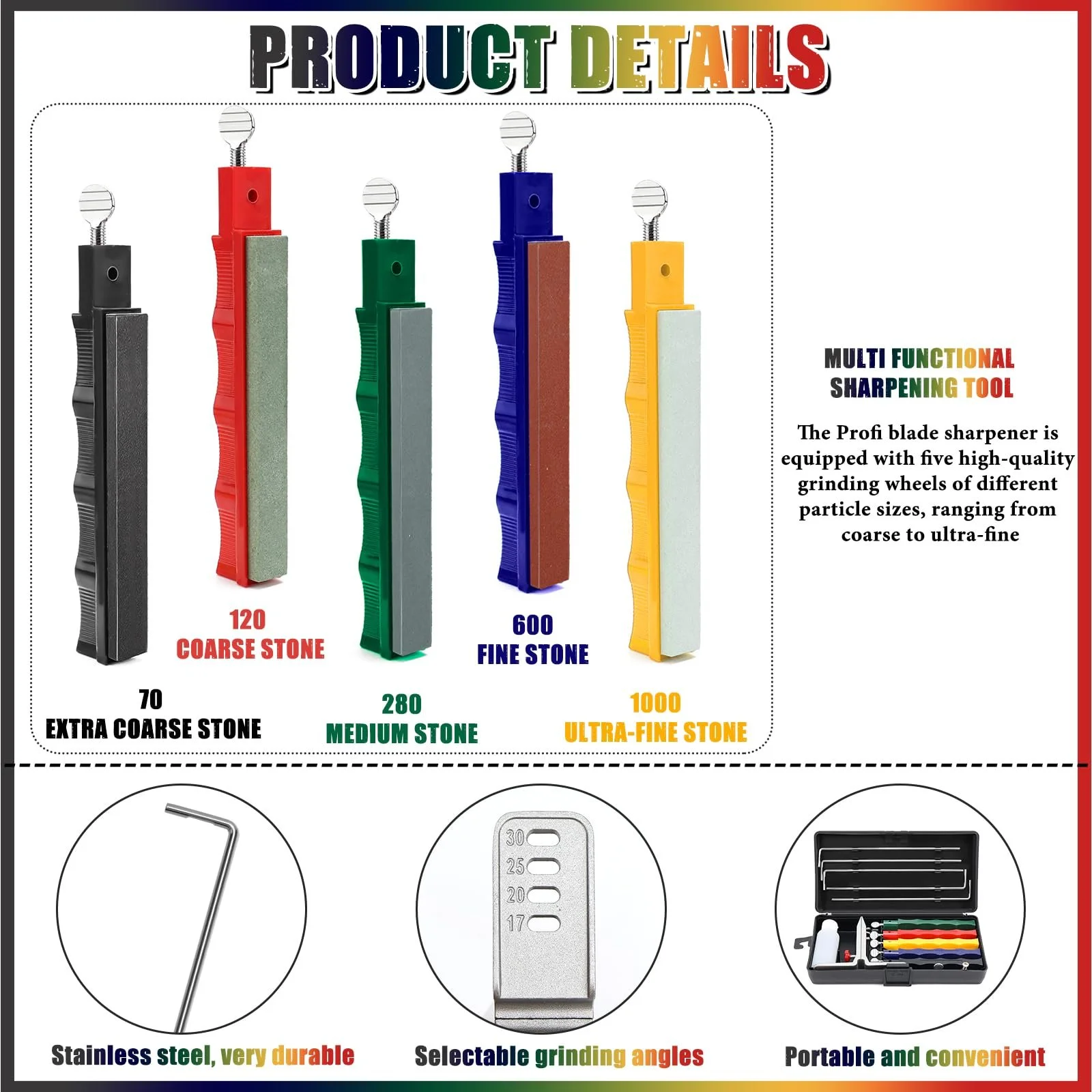 Професійна точилка для ножів Система заточування з 5 точильними каменями Напрямними та кейсом, фото №3