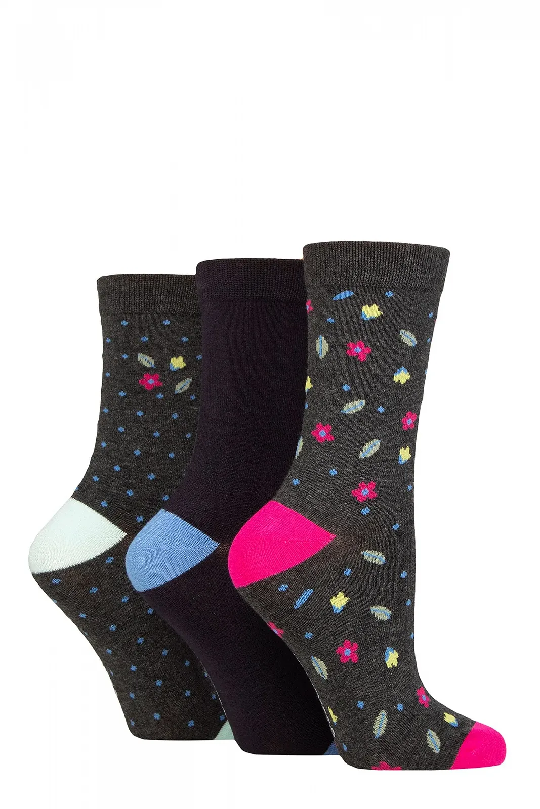 Носки GLENMUIR Женские узорчатые бамбуковые, 3 пары, цветы charcoal, фото №1