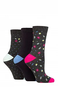 Носки GLENMUIR Женские узорчатые бамбуковые, 3 пары, цветы charcoal - Фото 1