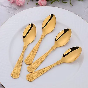 Ложка чайная Buyer Star 12 штук, золотая, нержавеющая сталь, набор столовой посуды для кофе, десертов, эспрессо, мороженого, салата, закусок, торта, полированная synthetic.ua - Фото 1