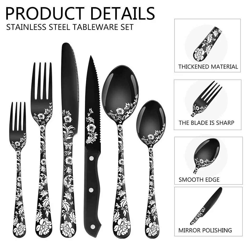 Набор столовых приборов XIAOYU, 48 предметов, с ножами для стейков, нержавеющая сталь, для 8 человек, фото №3 Набор столовых приборов XIAOYU, 48 предметов, с ножами для стейков, нержавеющая сталь, для 8 человек, фото №3