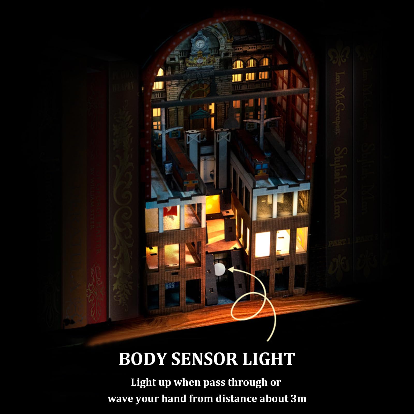 Конструктор DIY Book Nook Railway Cathedral з LED-освітленням дерев'яний ляльковий будиночок 3D дерев'яні пазли для дорослих, фото №4
