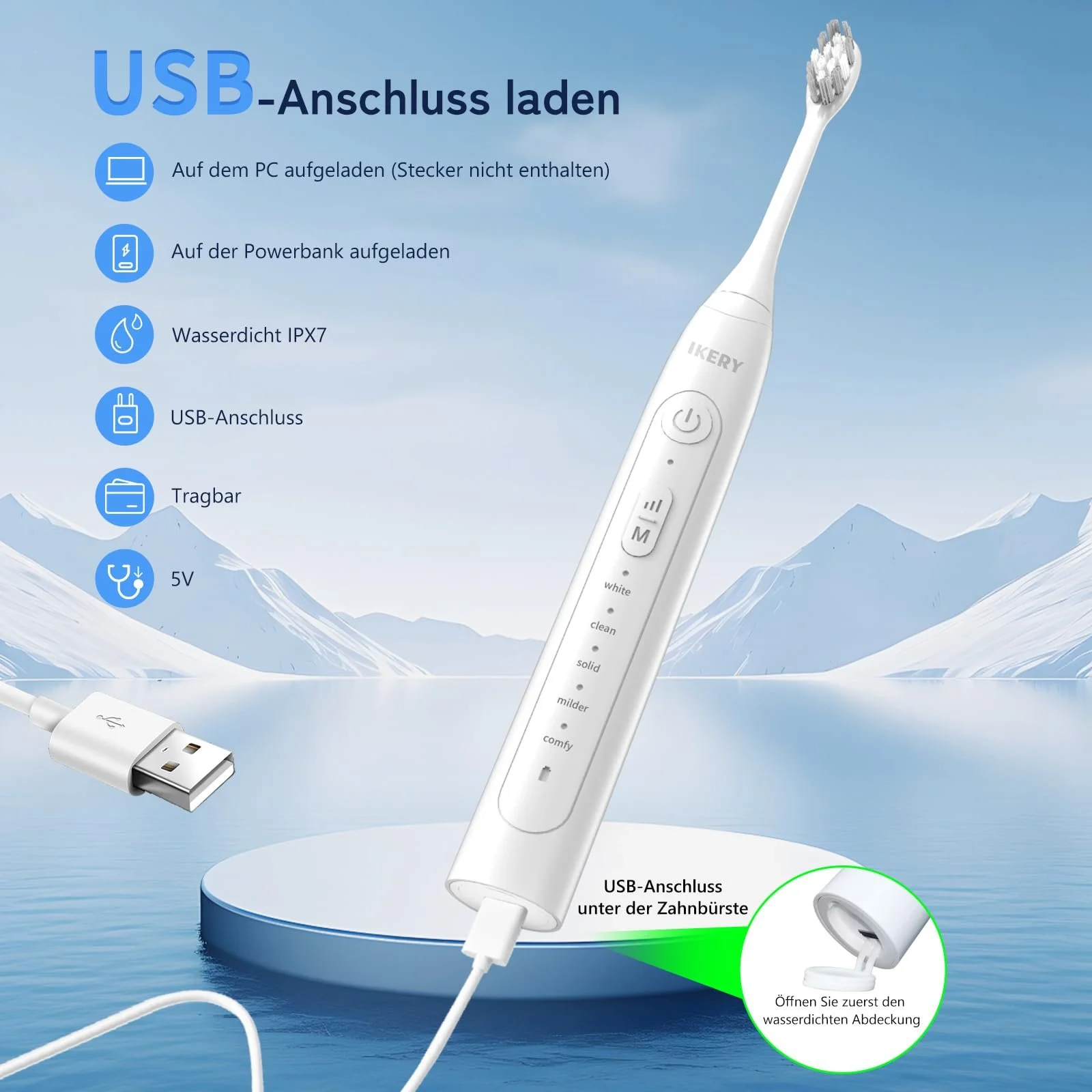 Звуковая электрическая зубная щетка IKERY 5 режимов, фото №5