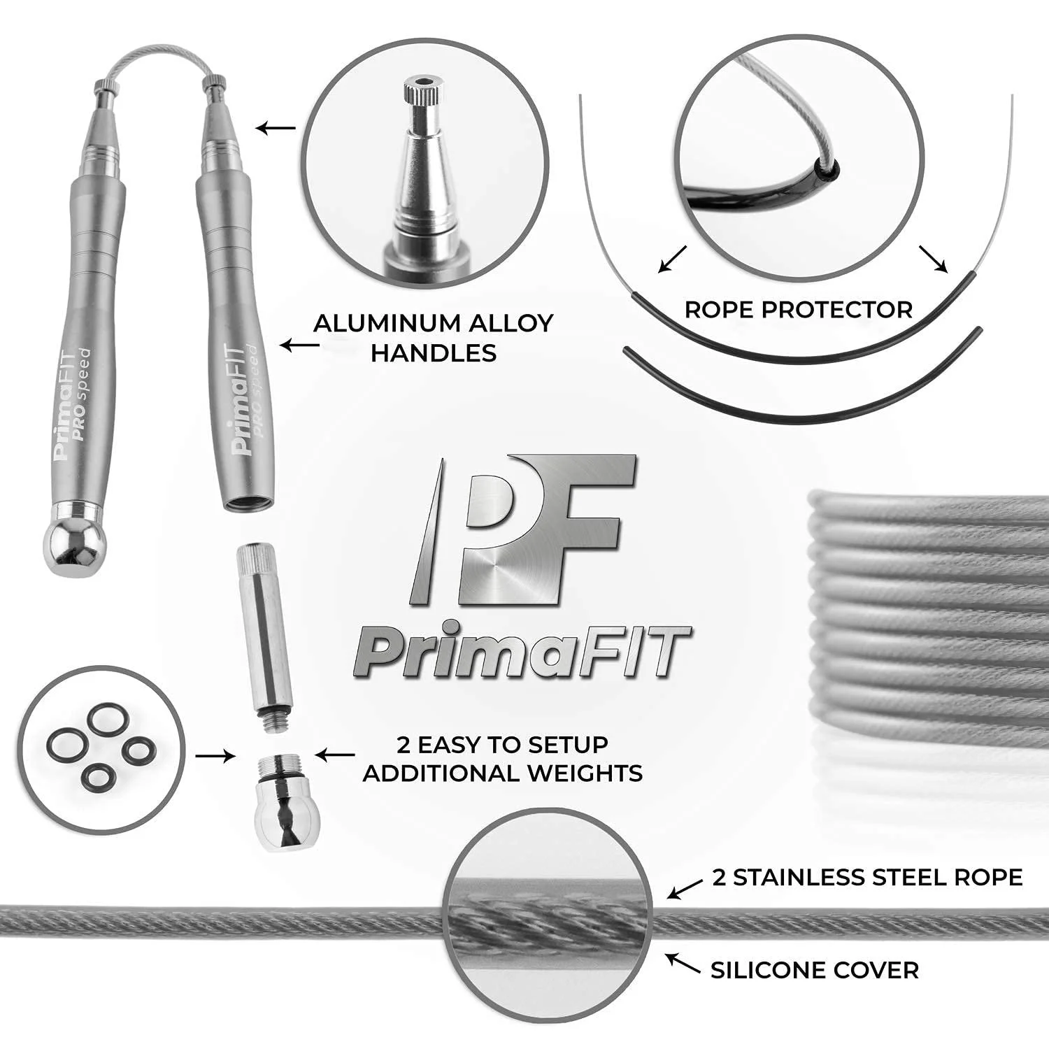 Скакалка PrimaFIT Pro Speed Регульована з обтяжувачами Сталева 3 м, фото №4 Скакалка PrimaFIT Pro Speed Регульована з обтяжувачами Сталева 3 м, фото №4