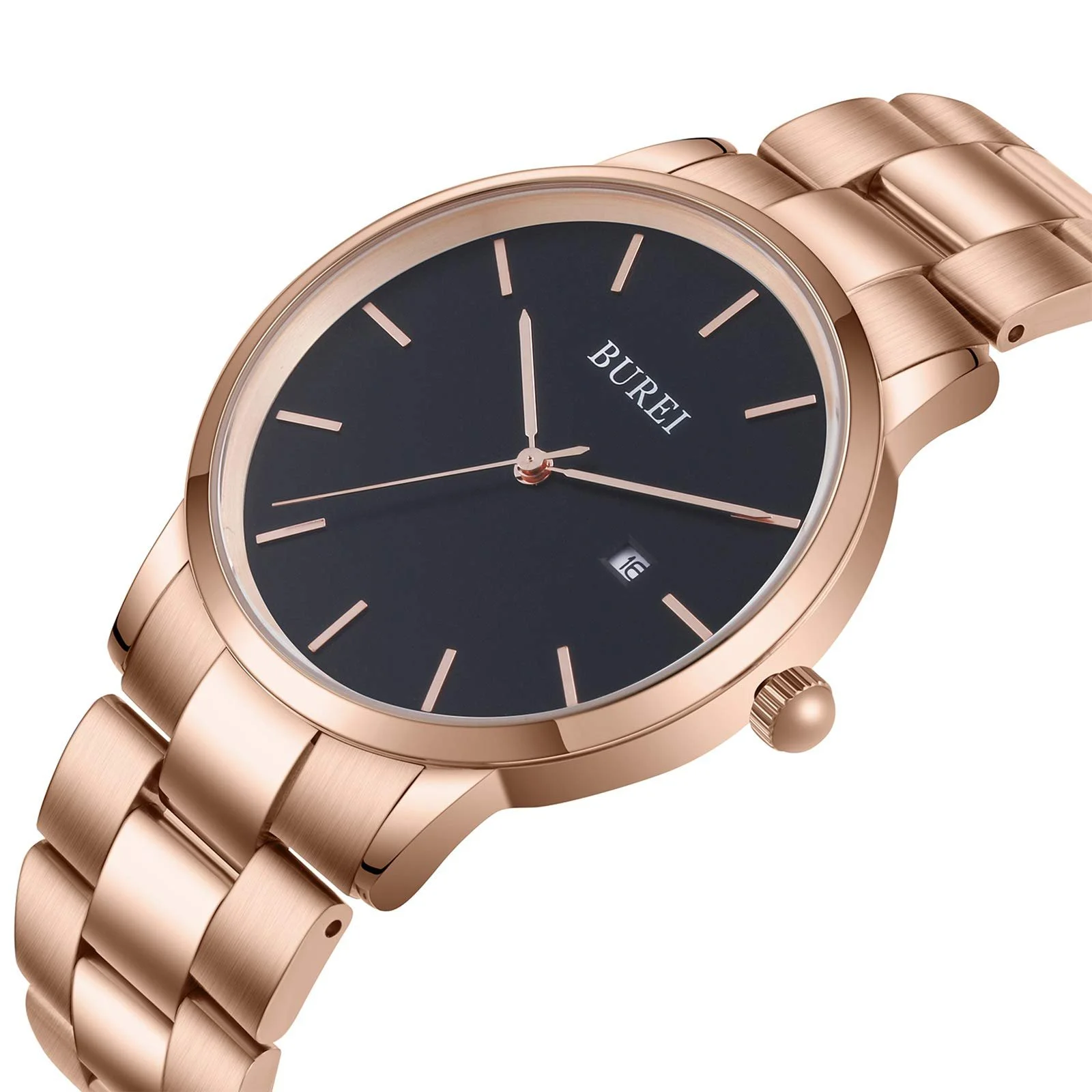 Мужские часы Кварцевые Минималистичные BUREI с датой Браслет из нержавеющей стали 42 мм, Розово-красный, Браслет, фото №2 Мужские часы Кварцевые Минималистичные BUREI с датой Браслет из нержавеющей стали 42 мм, Розово-красный, Браслет, фото №2
