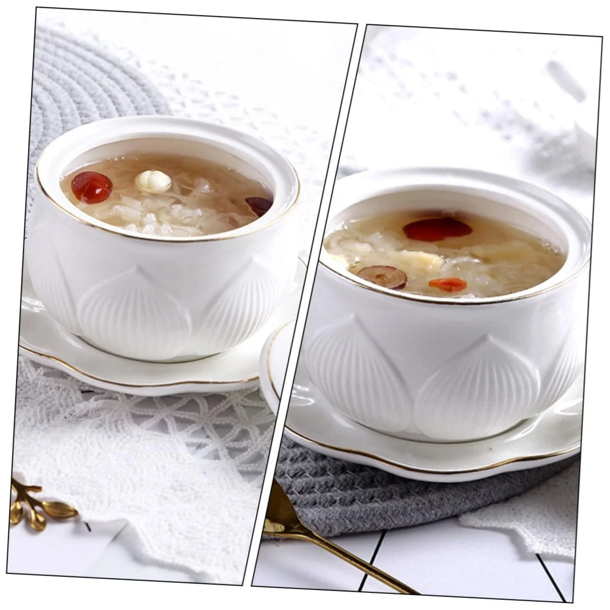 Керамічна каструля для тушкування маленька з кришкою та ложкою біла, фото №8