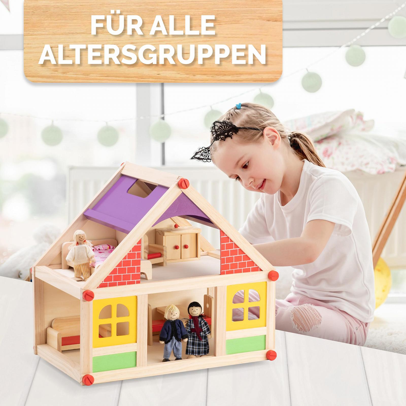 Ігровий будинок для ляльок 40 x 35 см з фігурками та меблями з натурального дерева, фото №4