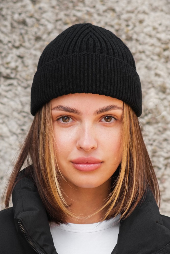 Утеплена трикотажна шапка біні докер на флісі Without Gvido black, фото №6