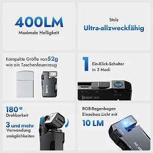 Ліхтар WUBEN G5 LED Перезаряджуваний - RGB Міні Брелок 400 Люмен, EDC Багатофункціональний Магнітний USB, 6 Режимів Водонепроникний для Кемпінгу на Відкритому Повітрі synthetic.ua - Фото 1