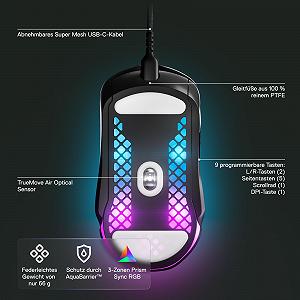 Мышь игровая SteelSeries Aerox 5 RGB, с отверстиями в поверхности, сверхлегкая, водоотталкивающая, оптический датчик TrueMove Air 18000 DPI synthetic.ua - Фото 1