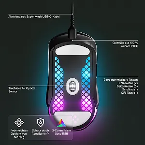 Миша ігрова SteelSeries Aerox 5 RGB, з отворами на поверхні, надлегка, водовідштовхувальна, оптичний датчик TrueMove Air 18000 DPI synthetic.ua - Фото 1