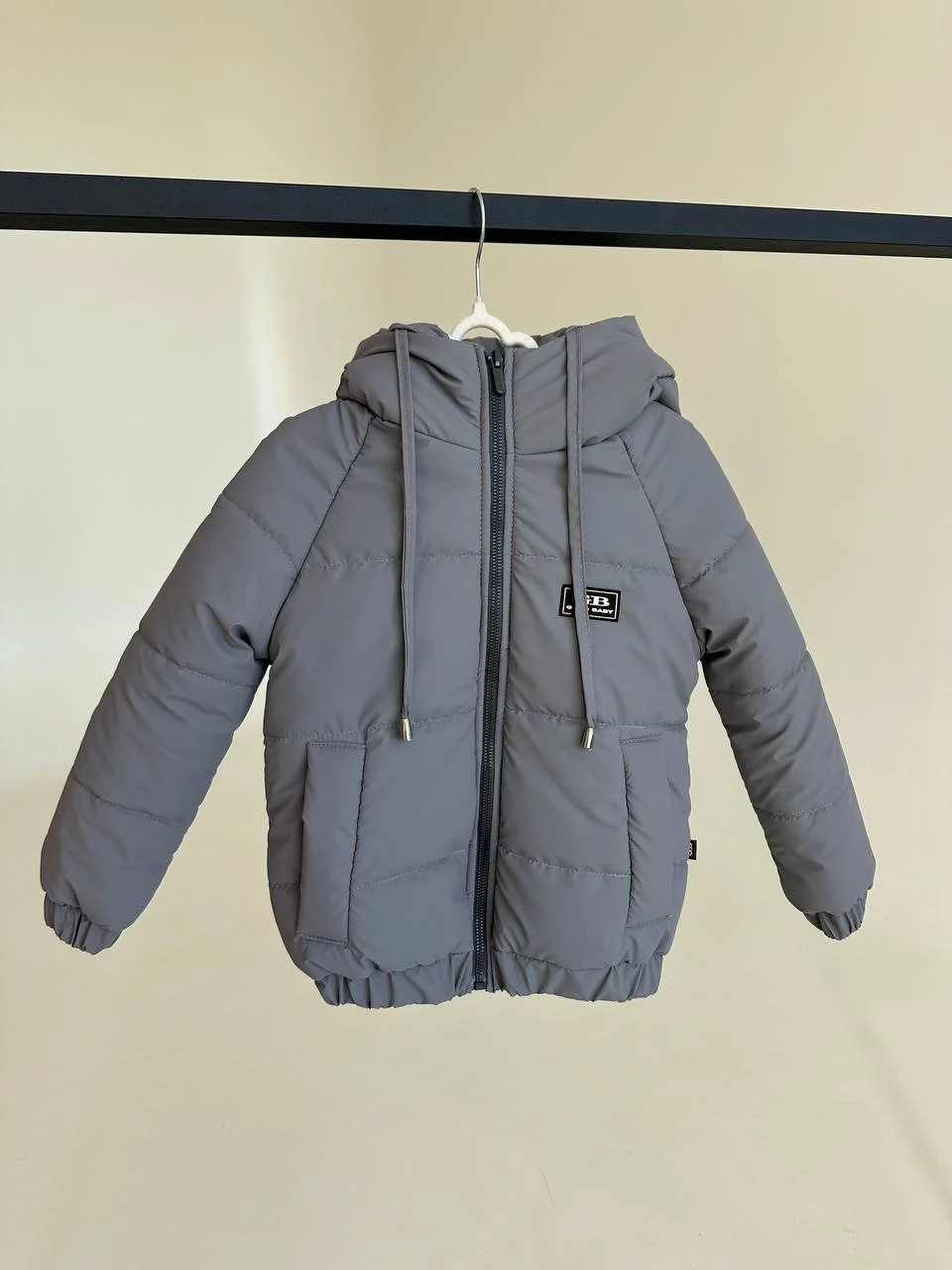 Детская демисезонная куртка с капюшоном от 74 до 158 размер, весна/осень серая, фото №2
