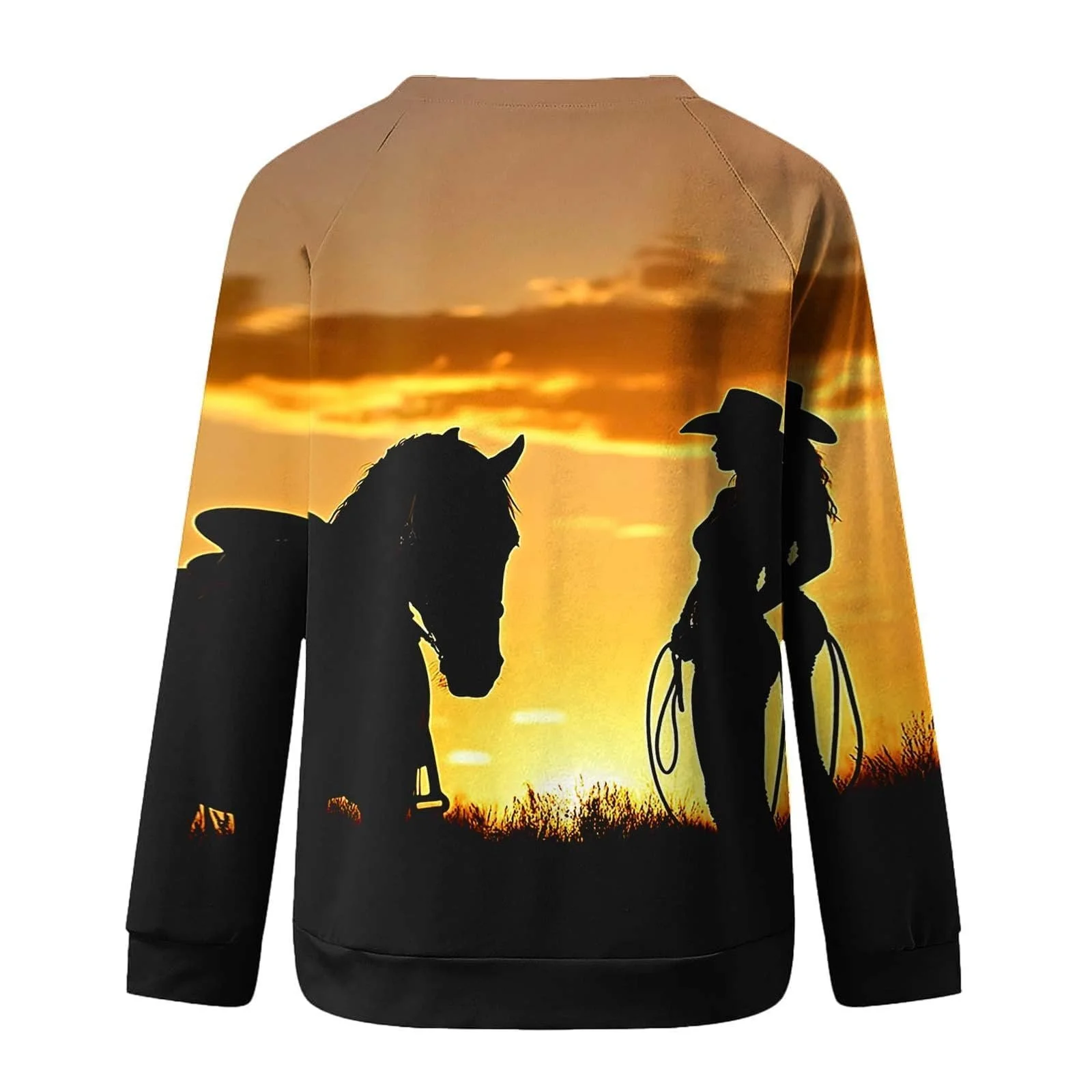 Рубашка с длинными рукавами Komiseup Basic, круглый вырез, свободный свитер без капюшона, западный ковбойский принт, праздничная спортивная рубашка, модный топ с принтом лошади, подростковая девушка, уличная одежда 08, фото №5