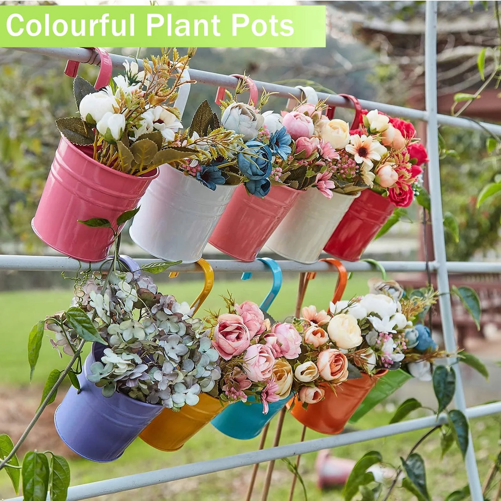 Подвесные кашпо-ведра для цветов GIOVARA металлические с дренажными отверстиями, 10 цветов, 10 шт., фото №8 Подвесные кашпо-ведра для цветов GIOVARA металлические с дренажными отверстиями, 10 цветов, 10 шт., фото №8